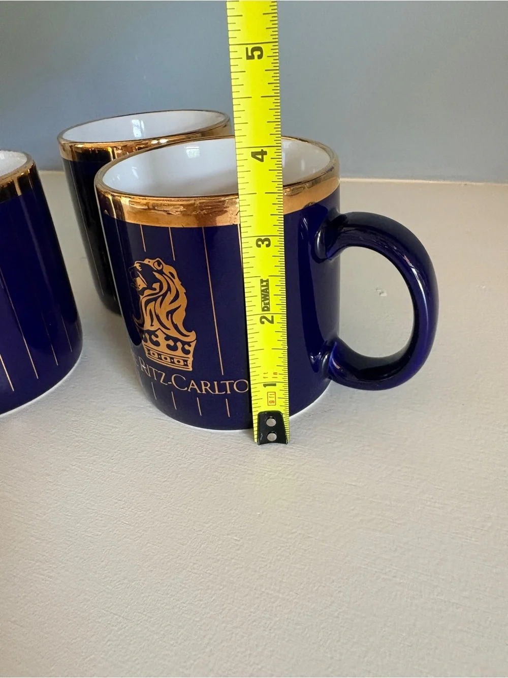 The Ritz-Carlton Logo Coffee Mugs Set of 3 Blue Gold